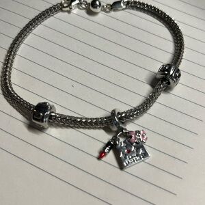 Silver Love Shopping Charm Bracelet with Pink Accents